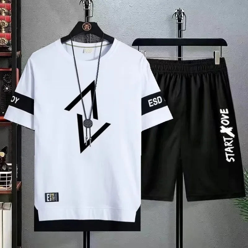 Men’s Sports Casual T-Shirt & Shorts Set – Gym & Streetwear Two-Piece Style Heaven