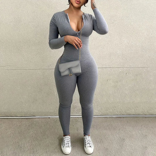 Women's Sexy Long Sleeve Sports Jumpsuit – Autumn Bodycon Romper for Fitness & Streetwear Style Heaven