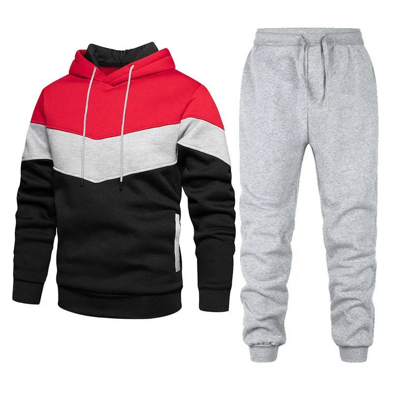 Men’s Autumn & Winter Sportswear Set – 3-Color Block Hoodie & Sweatpants Style Heaven