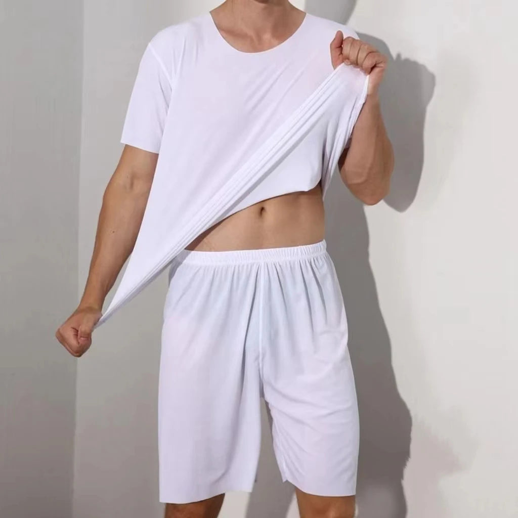 Men’s Ice Silk Pajama Set – Short-Sleeve & Shorts, Lightweight Summer Sleepwear Style Heaven
