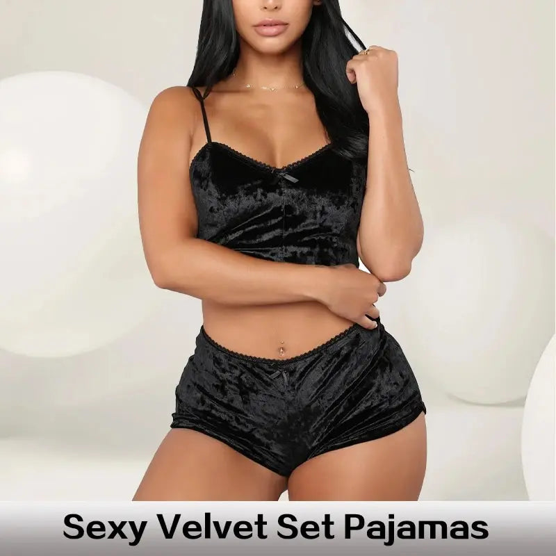 Sexy Velvet Strappy Pajama Set – Soft & Elegant 2-Piece Sleepwear Style Heaven