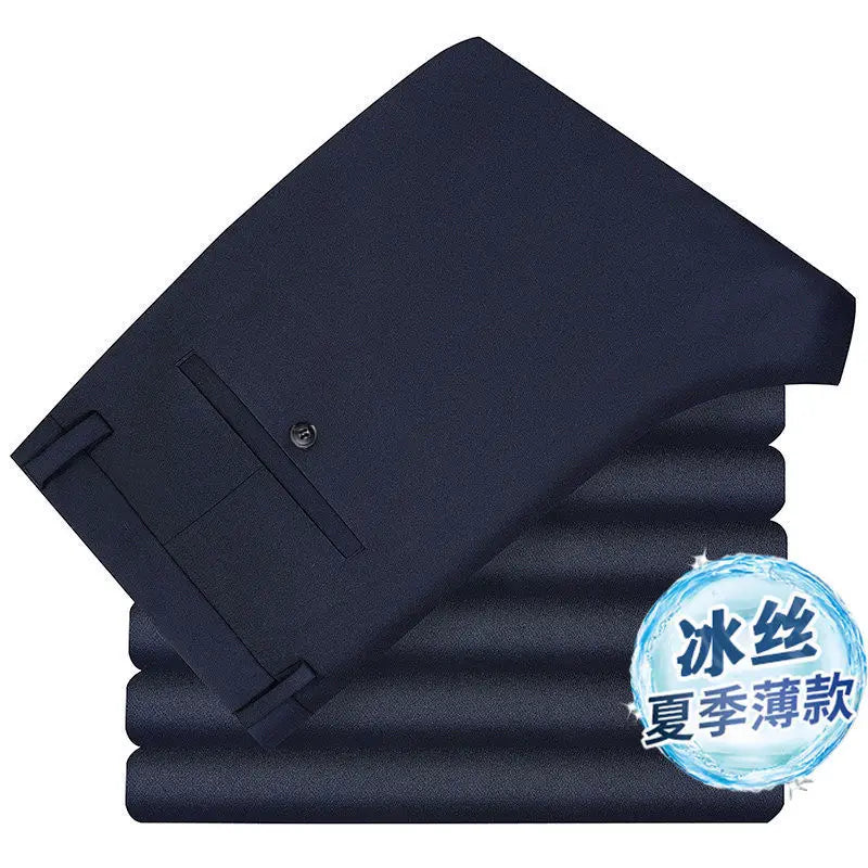Men's Summer Slim-Fit Suit Pants – Elastic Waist, Non-Iron Straight-Leg Business Trousers for Formal & Casual Wear Style Heaven
