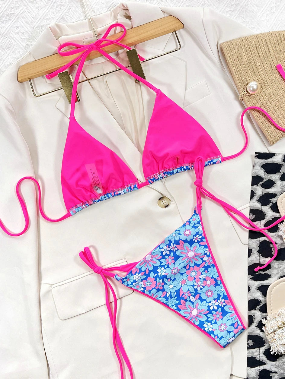 2024 Sexy Leopard Micro Bikini – Women’s Brazilian Halter Swimwear Set with Lace-Up Design Style Heaven