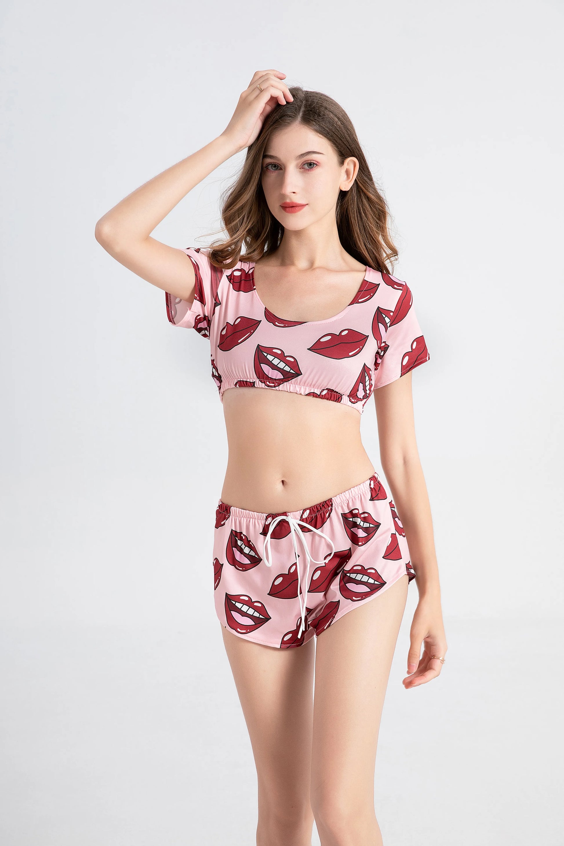 Sexy Lips Print Pajama Set – 2-Piece Summer Sleepwear Suit Style Heaven