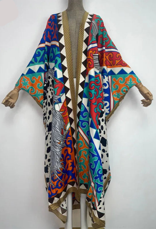 Elegant Women’s Boho Kaftan Kimono | Colorful Beachwear Cardigan | Summer Party Holiday Cover-Up - Style Heaven