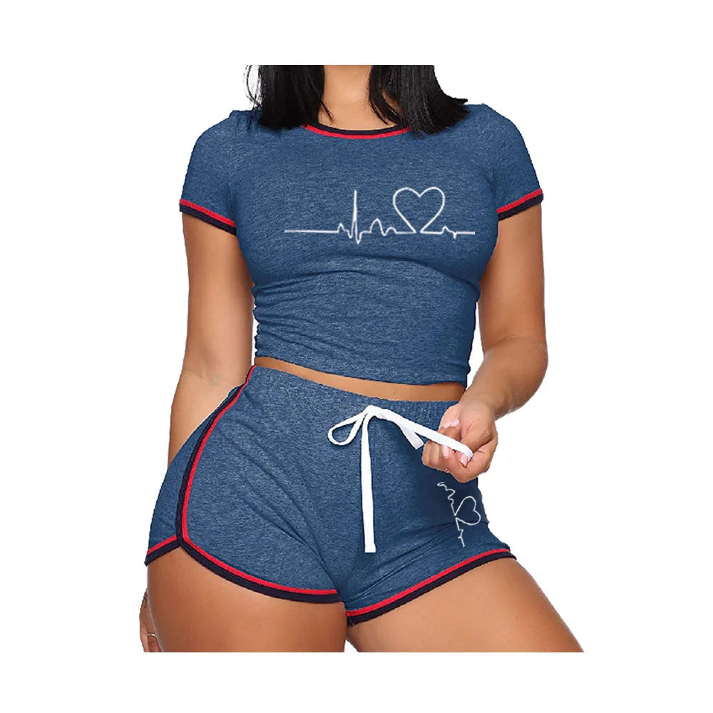 Women’s Summer Personality Tracksuit – Short Sleeve Cropped T-Shirt & Shorts Pajama Set Style Heaven