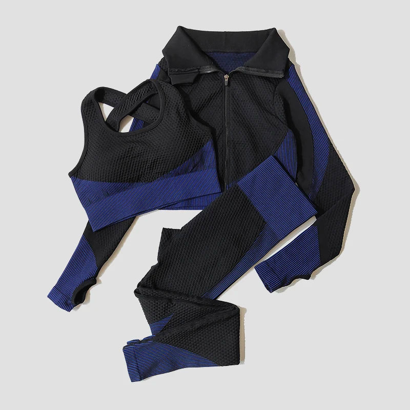 2/3Pcs Women’s Seamless Yoga Suit – Knitted Leggings & Zipper Crop Top Fitness Sportswear Gym Set Style Heaven