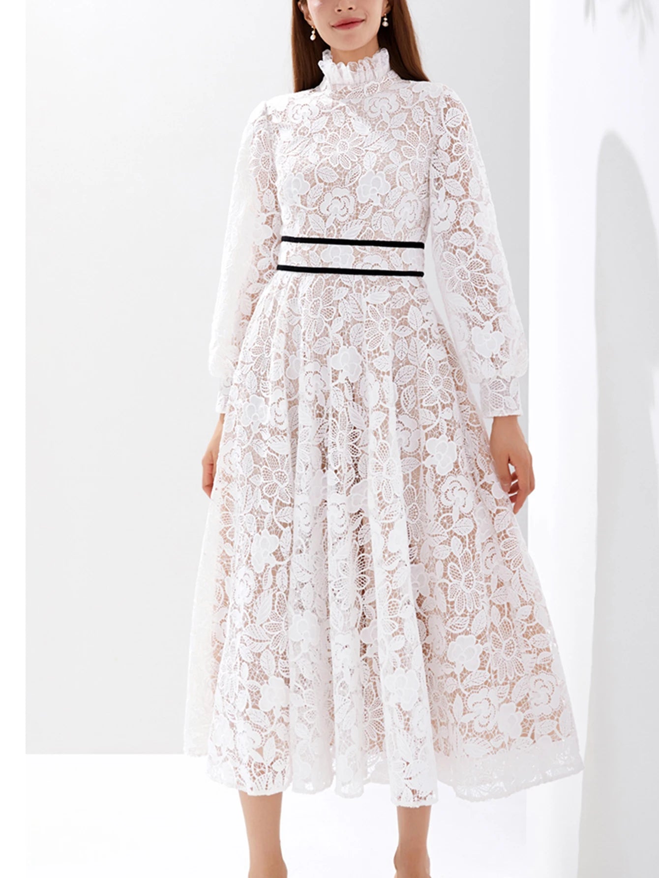 Women Luxury Embroidered Long Maxi Evening Dress – Lace Hollow-Out Flowers Elegant White Summer Party Dress Style Heaven