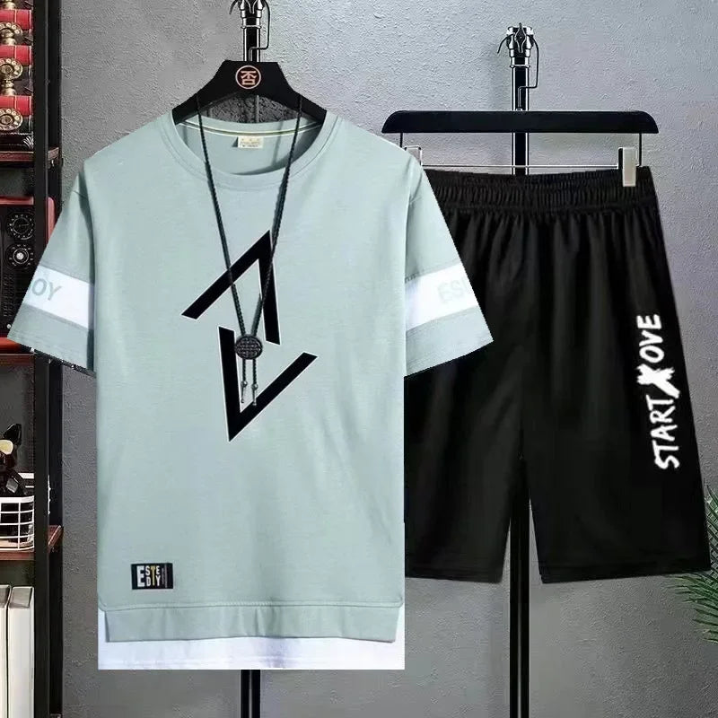 Men’s Sports Casual T-Shirt & Shorts Set – Gym & Streetwear Two-Piece Style Heaven