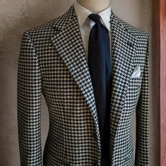 Men’s Houndstooth Business Blazer – 2025 Plaid Notched Lapel Suit Jacket for Formal & Casual Wear Style Heaven