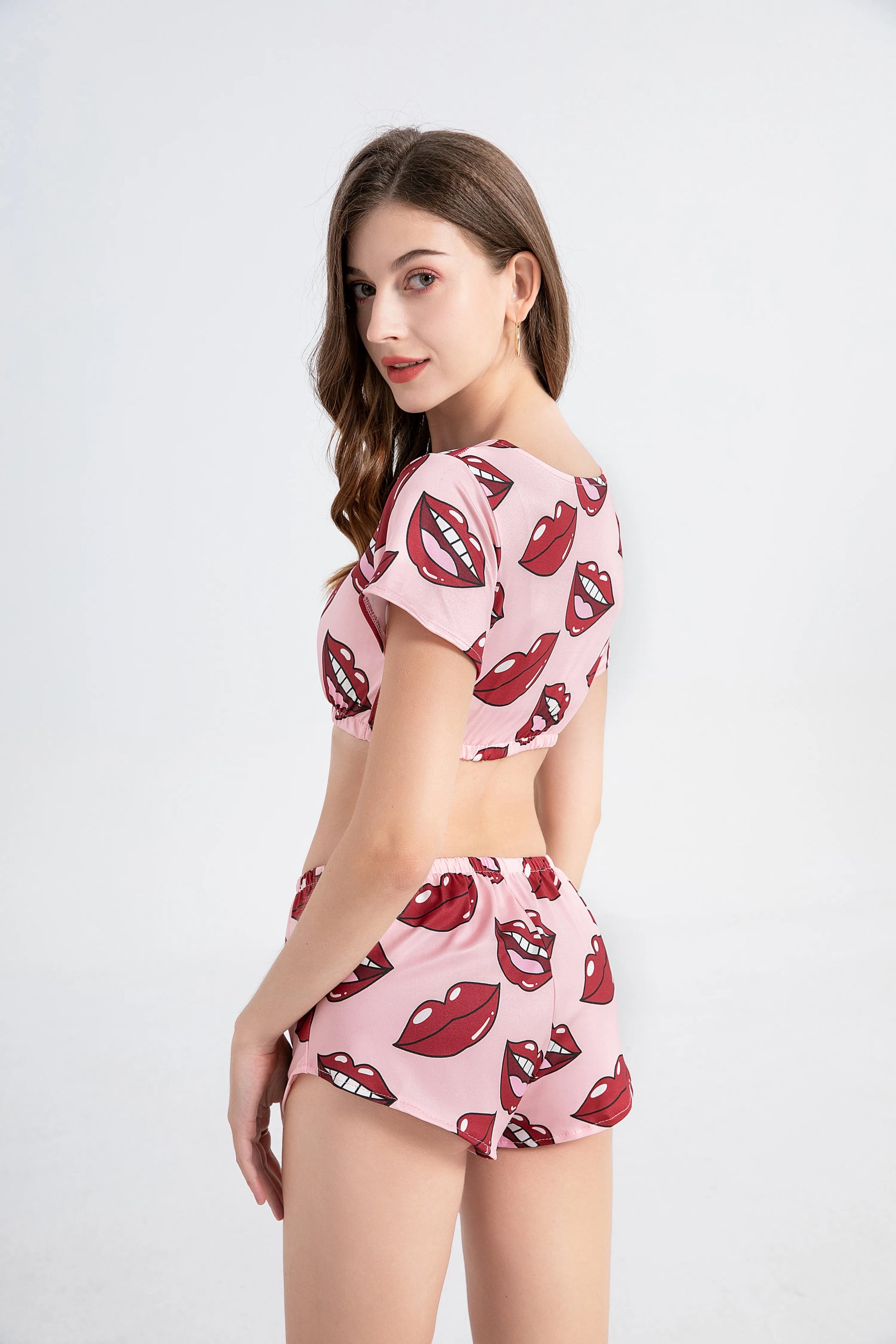 Sexy Lips Print Pajama Set – 2-Piece Summer Sleepwear Suit Style Heaven