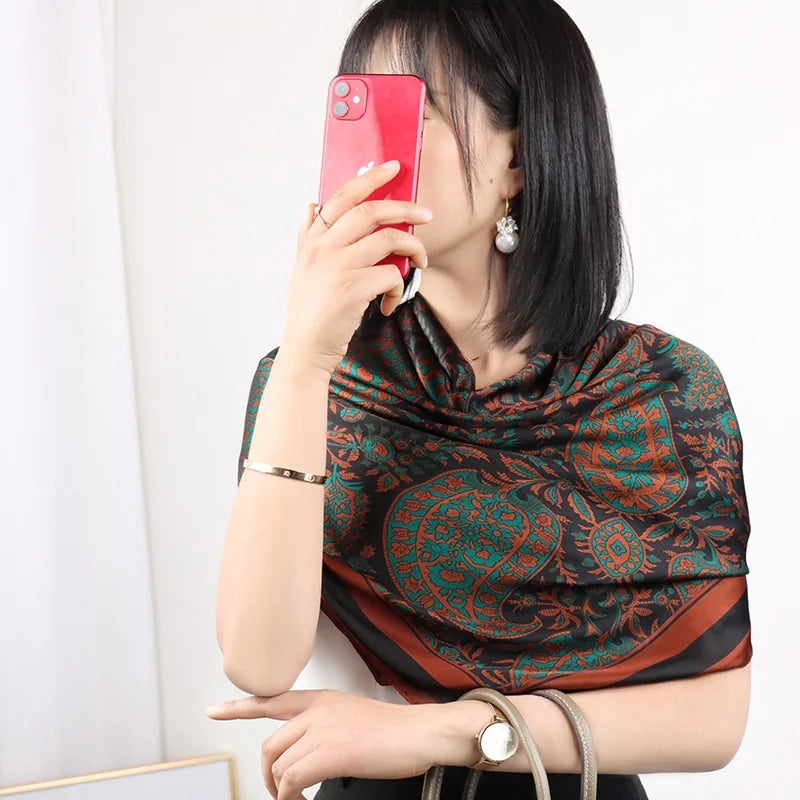 Large Imitation Silk Travel Scarf | 110x110cm Beach Sarong Wrap | Bikini Cover-Up for Women - Style Heaven