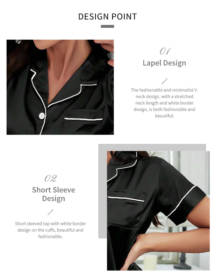 Silk Satin Pajama Set – Button-Down Top & Shorts 2-Piece Sleepwear Style Heaven
