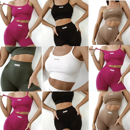 Seamless Yoga Underwear Set for Women - Halter Vest & Yoga Pants with English Letters Casual Cover Style Heaven