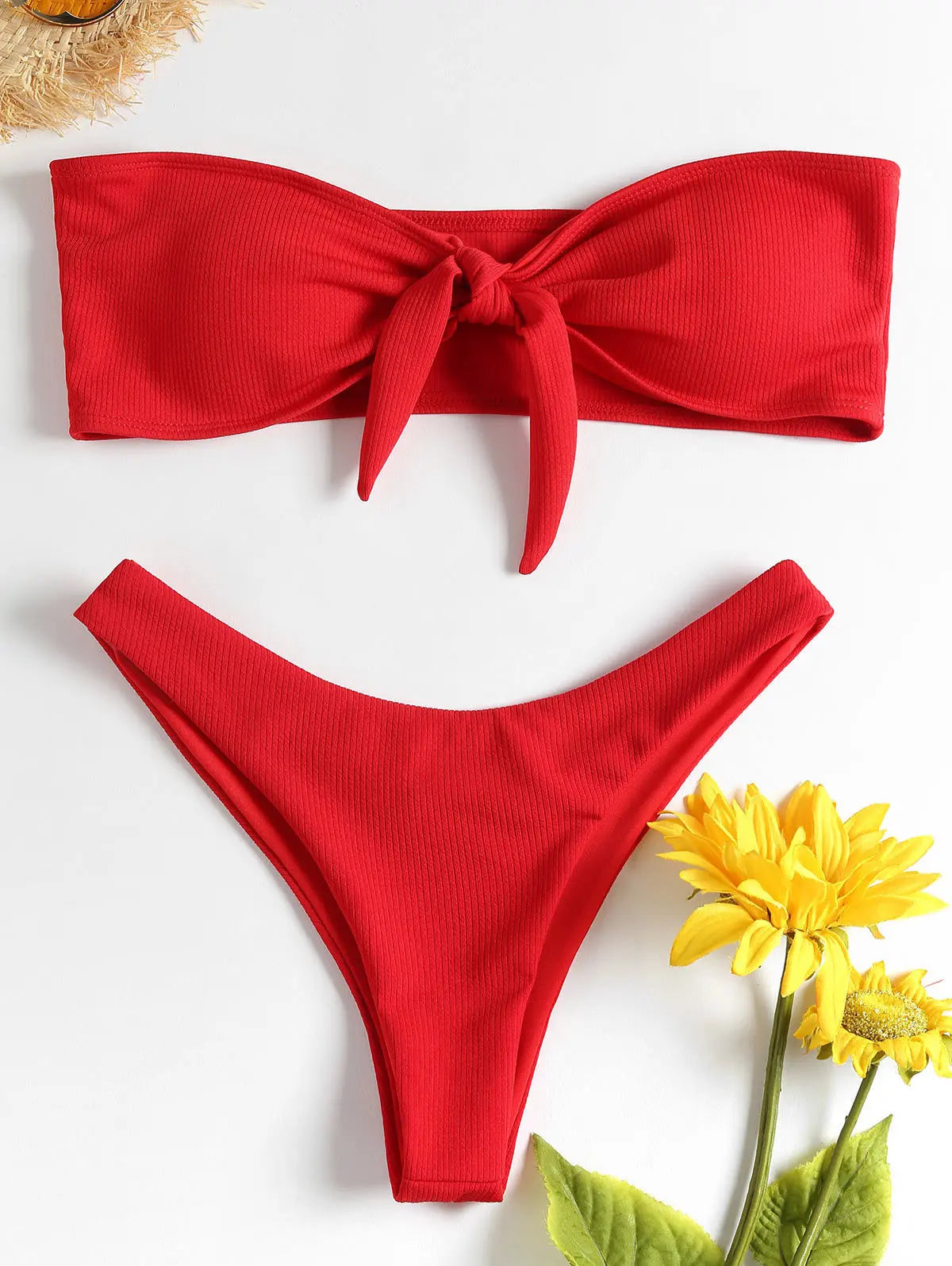Women’s Sexy Tube Top Bow Split Bikini Swimsuit – Stylish Swimwear with High-Waisted Bottoms Style Heaven