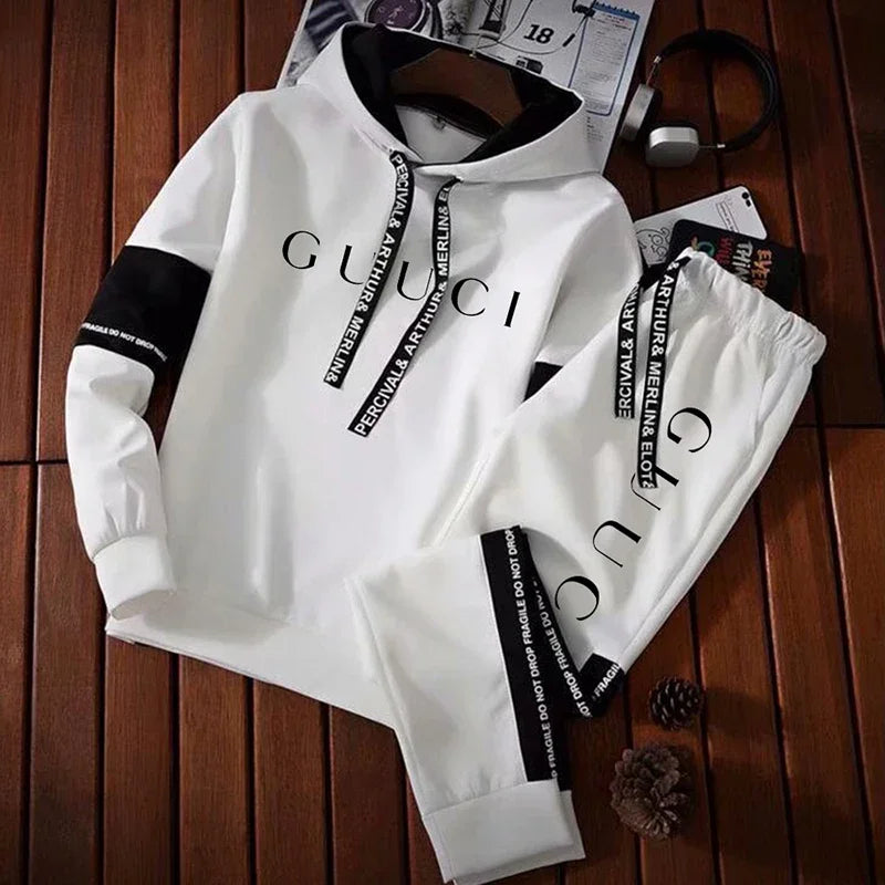 Mens Tracksuit Warm Hooded Sweatshirt+Sweatpants 2 Pcs Sets Winter High Quality Black White Top Or Pants Casual Jogging Clothing Style Heaven