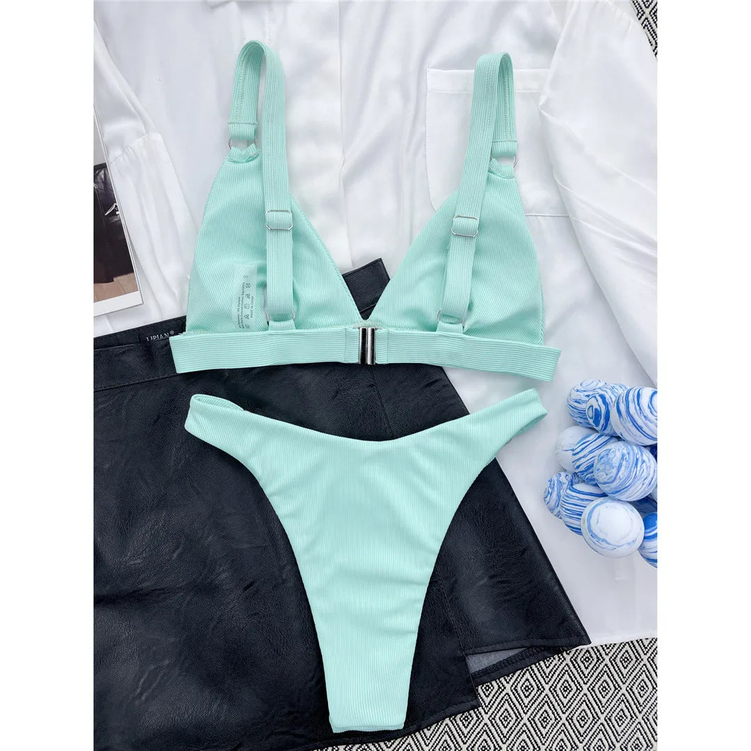 Sexy High Leg Cut Ribbed Bikini – Padded Two-Piece Swimsuit for Women – Chic Bathing Suit for Pool & Beach Style Heaven