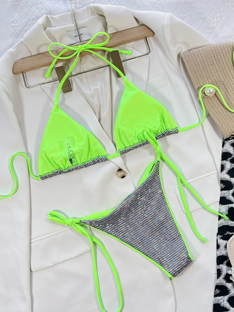 2024 Sexy Leopard Micro Bikini – Women’s Brazilian Halter Swimwear Set with Lace-Up Design Style Heaven