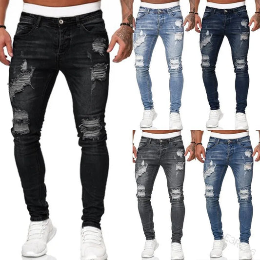 Men’s Fashion Street Style Ripped Skinny Jeans – Vintage Wash Slim Fit Pencil Denim Pants - Style Heaven