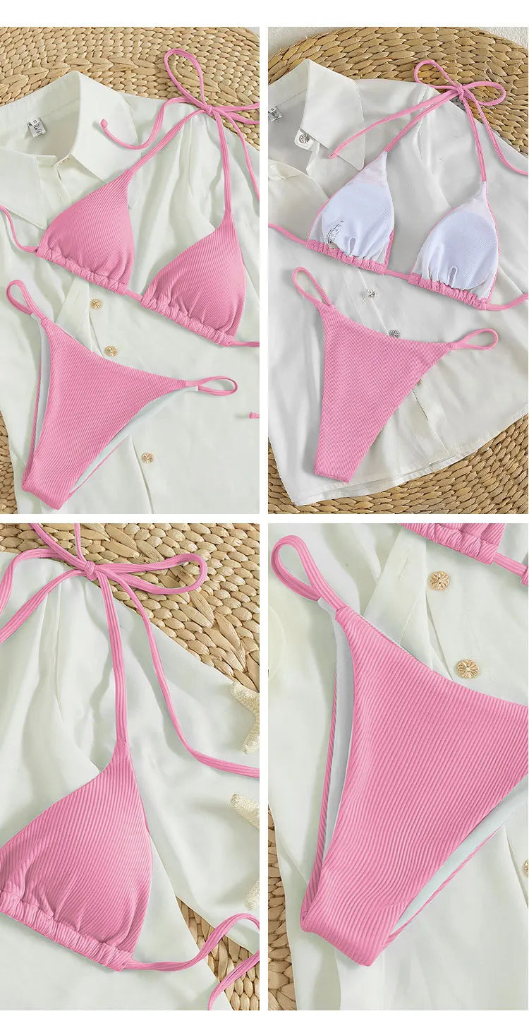 2025 High-Waisted Lace-Up Bikini Set – Sexy Halter Swimsuit for Women Style Heaven