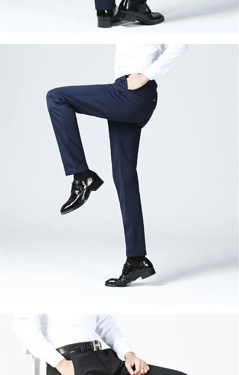 Men's Summer Slim-Fit Suit Pants – Elastic Waist, Non-Iron Straight-Leg Business Trousers for Formal & Casual Wear Style Heaven