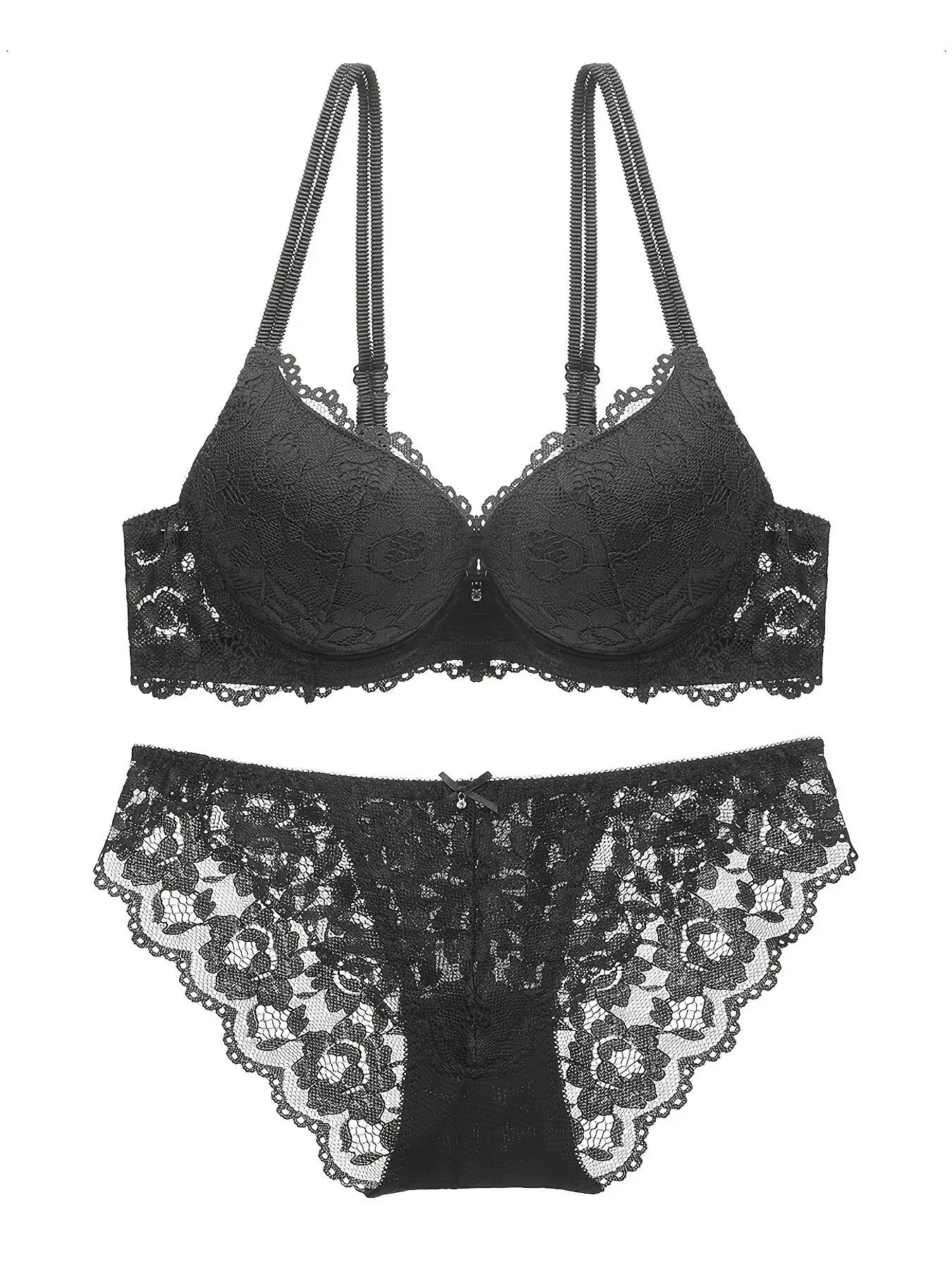 Elegant Lace Embroidery Lingerie Set – Push-Up Bra & Sheer Panty, Breathable Fabric, Perfect for Valentine's Day Style Heaven