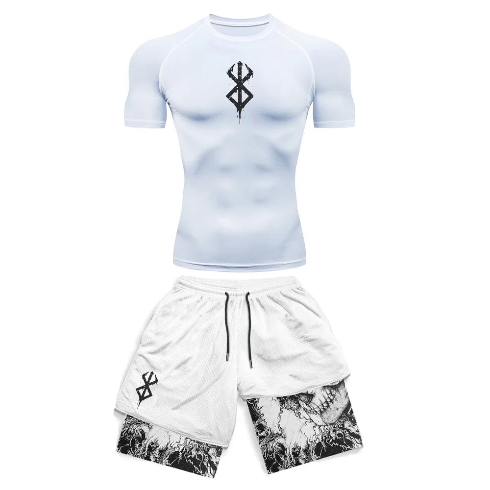 Anime 3D Printed Men's Compression Set – Short Sleeve Gym Top & Workout Shorts | Quick-Dry Athletic Rash Guard Style Heaven