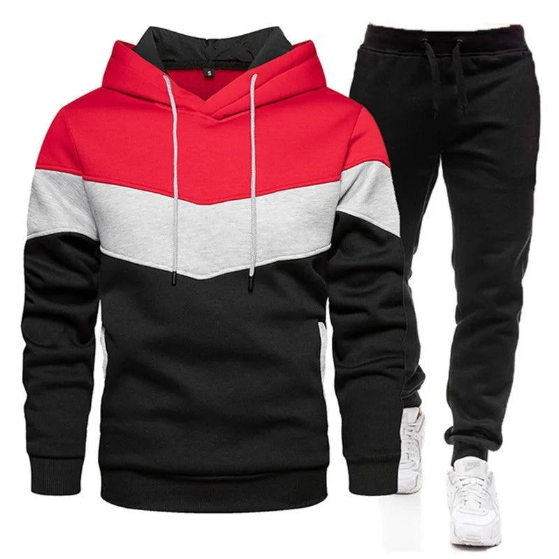 Men’s Autumn & Winter Sportswear Set – 3-Color Block Hoodie & Sweatpants Style Heaven