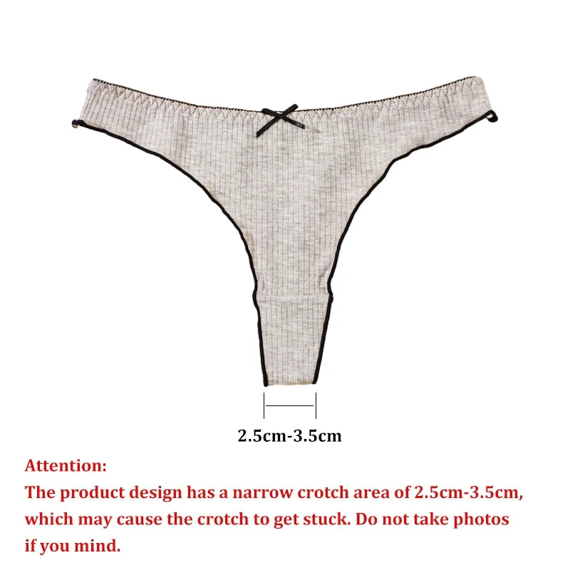 3-Pack Ribbed Cotton Thong Panties – Low Rise G-String with Bow Detail