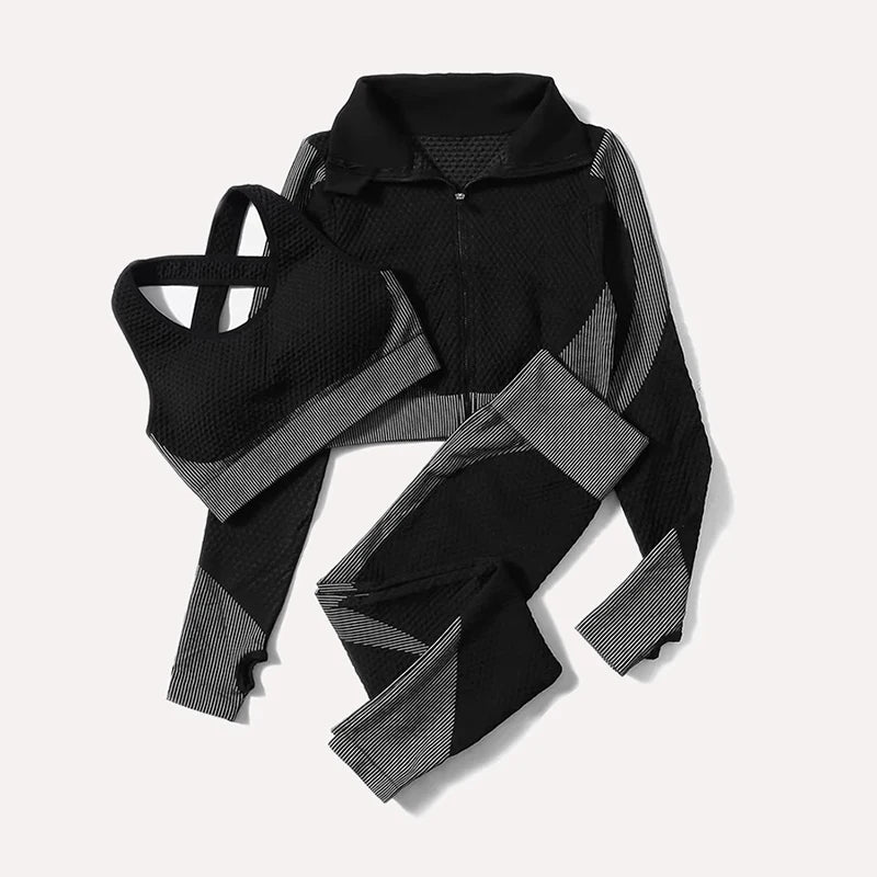 2/3Pcs Women’s Seamless Yoga Suit – Knitted Leggings & Zipper Crop Top Fitness Sportswear Gym Set Style Heaven