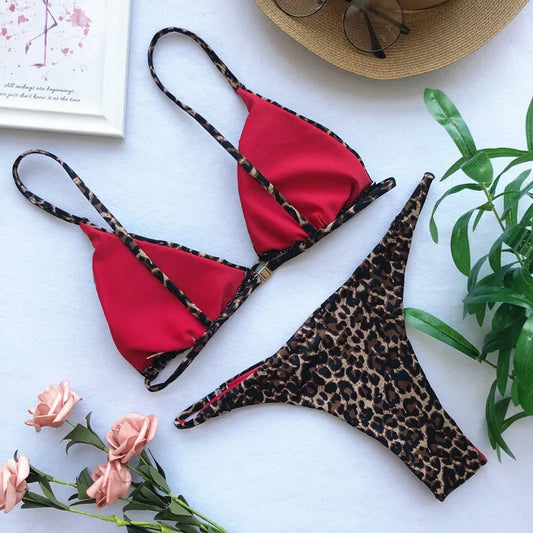 2024 Micro Leopard Bikini – High Cut Bandage Push-Up Swimsuit, Sexy Thong Swimwear for Beach Vacation Style Heaven
