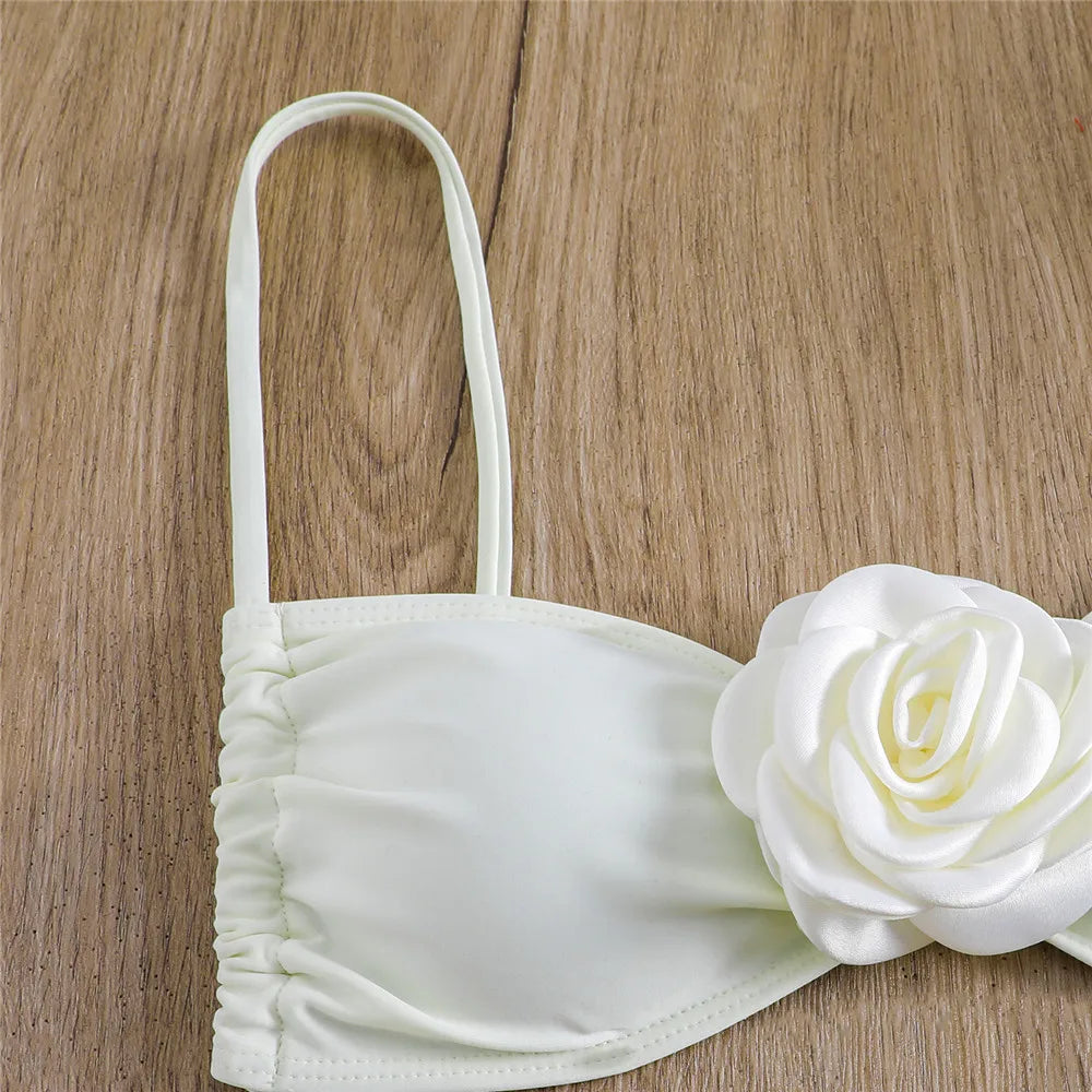 Sexy Flower Bandeau Swimwear Thong Bikini – Lace-Up Brazilian Bikinis Set for Women Style Heaven