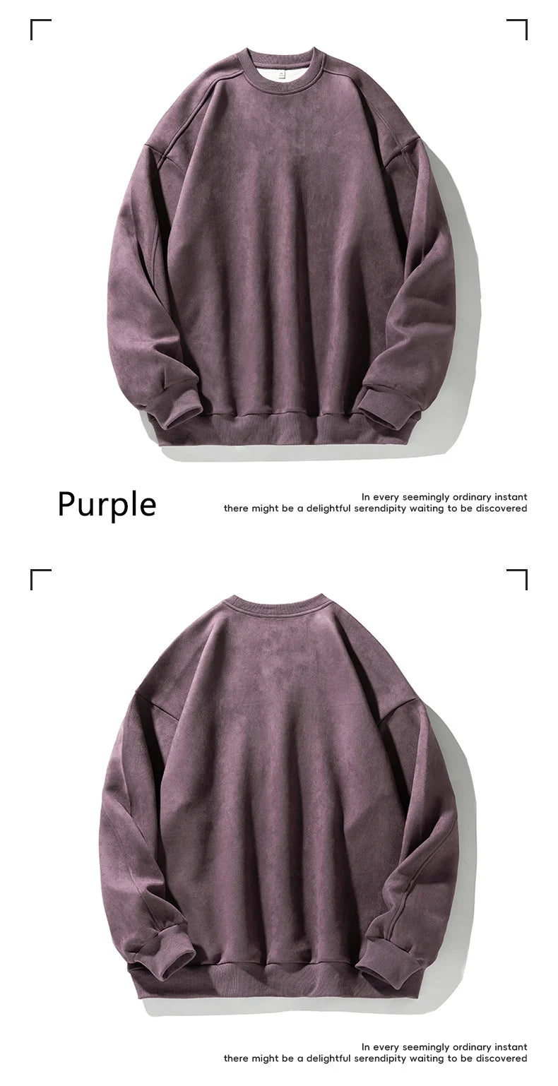 Men’s Purple Suede Sweatshirt – Baggy O-Neck Casual Long Sleeve Top for Autumn & Winter 2025 - Style Heaven