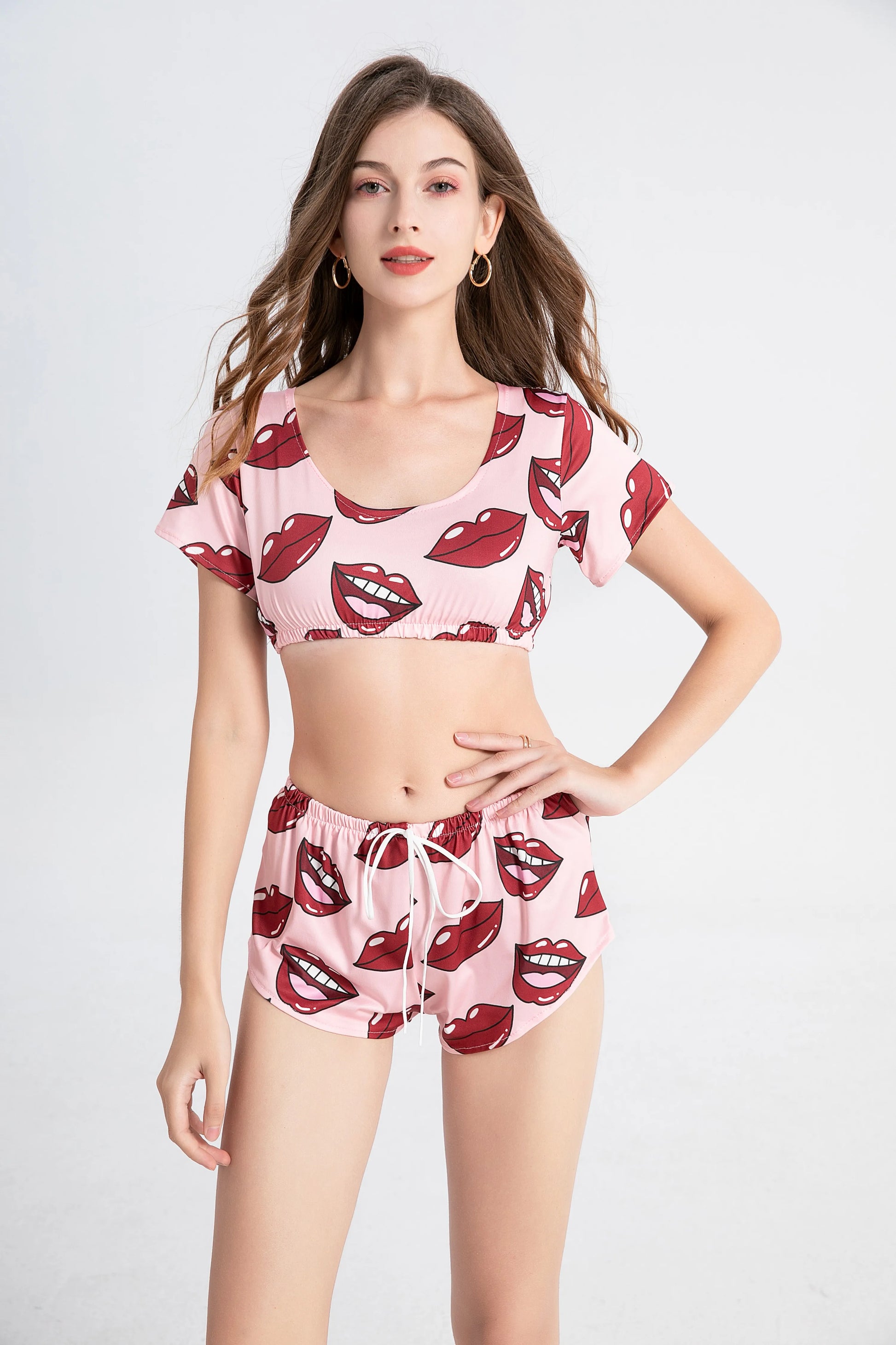 Sexy Lips Print Pajama Set – 2-Piece Summer Sleepwear Suit Style Heaven