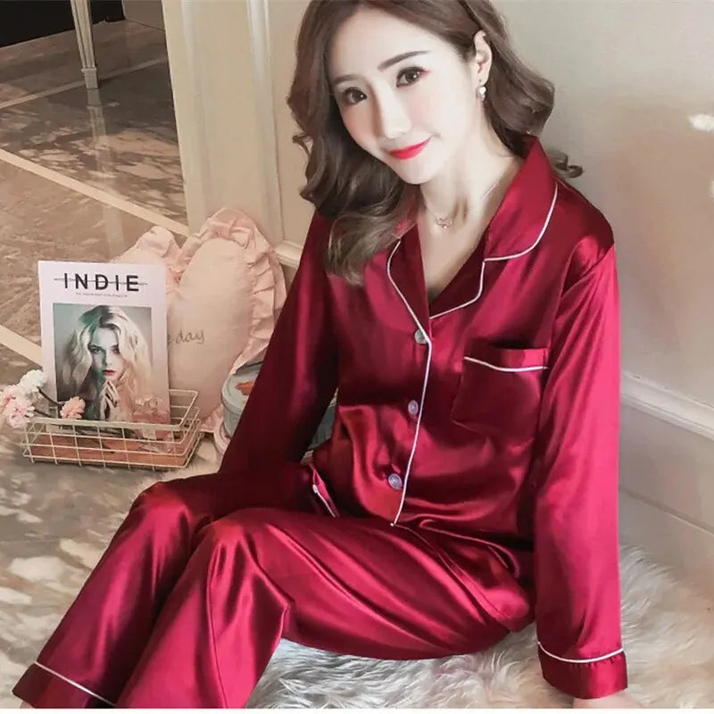 Women’s Sexy Silk Pajama Set – Long-Sleeve Cardigan & Ice Silk Sleepwear Style Heaven