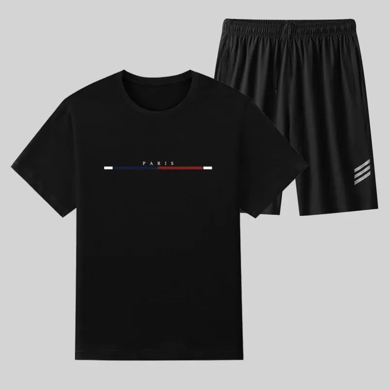 Men’s Casual Monogram Print 2-Piece Suit – Short Sleeve Shirt & Shorts Set for Sports, Jogging, Social & Party Wear Style Heaven