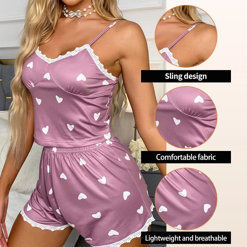 Elegant Lace-Trim Pajama Set – 2-Piece Printed Sleepwear Style Heaven