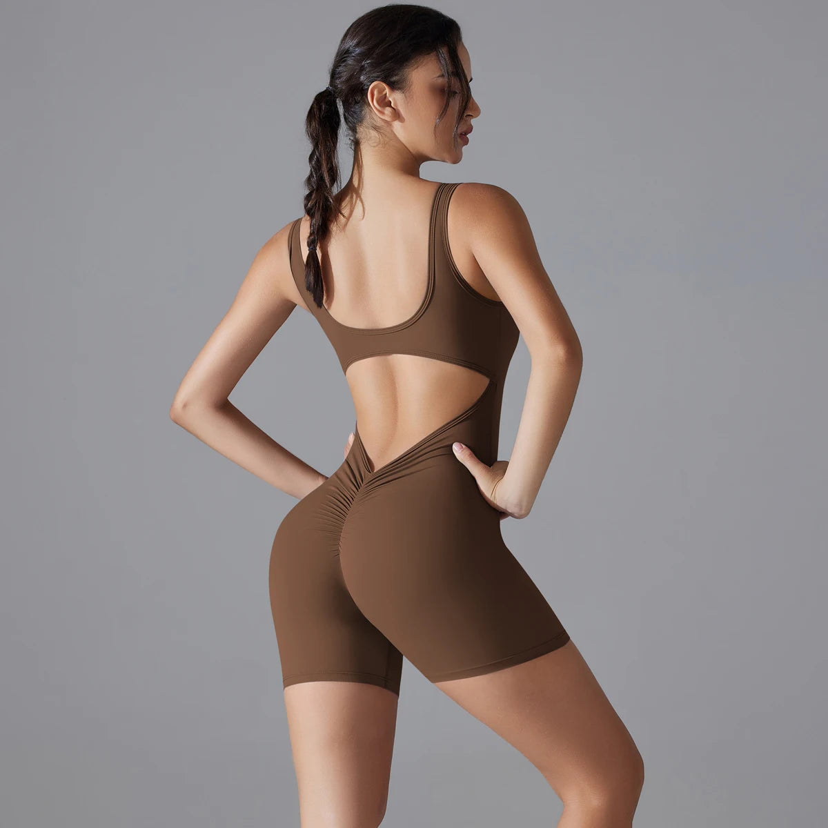 V-Back Scrunch Sports Jumpsuit – Sleeveless One-Piece Gym & Yoga Bodysuit for Women Style Heaven