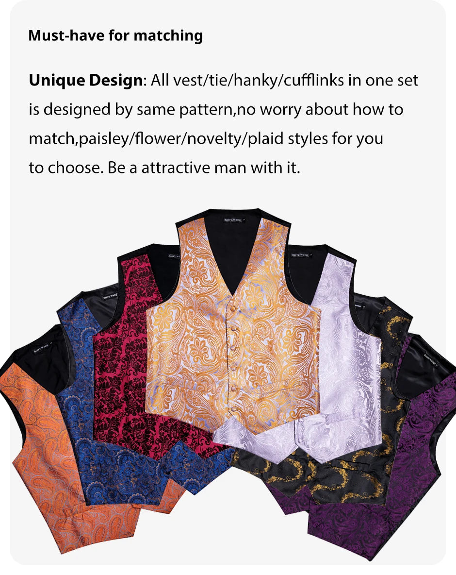 Men’s Jacquard Suit Vest 4-Piece Set – Waistcoat with Tie, Pocket Square & Cufflinks Style Heaven