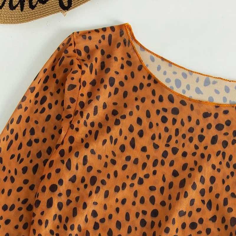 Leopard Print 3-Piece Micro Bikini Set – Halter Top, Low Waist Bottoms & Cover-Up - Style Heaven