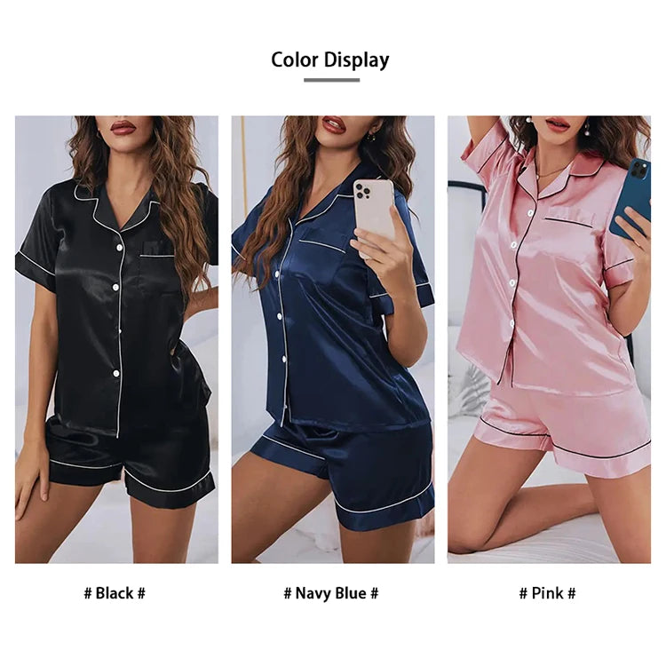 Silk Satin Pajama Set – Elegant 2-Piece Button-Down Sleepwear Style Heaven