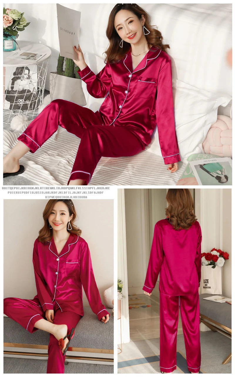 Women’s Sexy Silk Pajama Set – Long-Sleeve Cardigan & Ice Silk Sleepwear Style Heaven