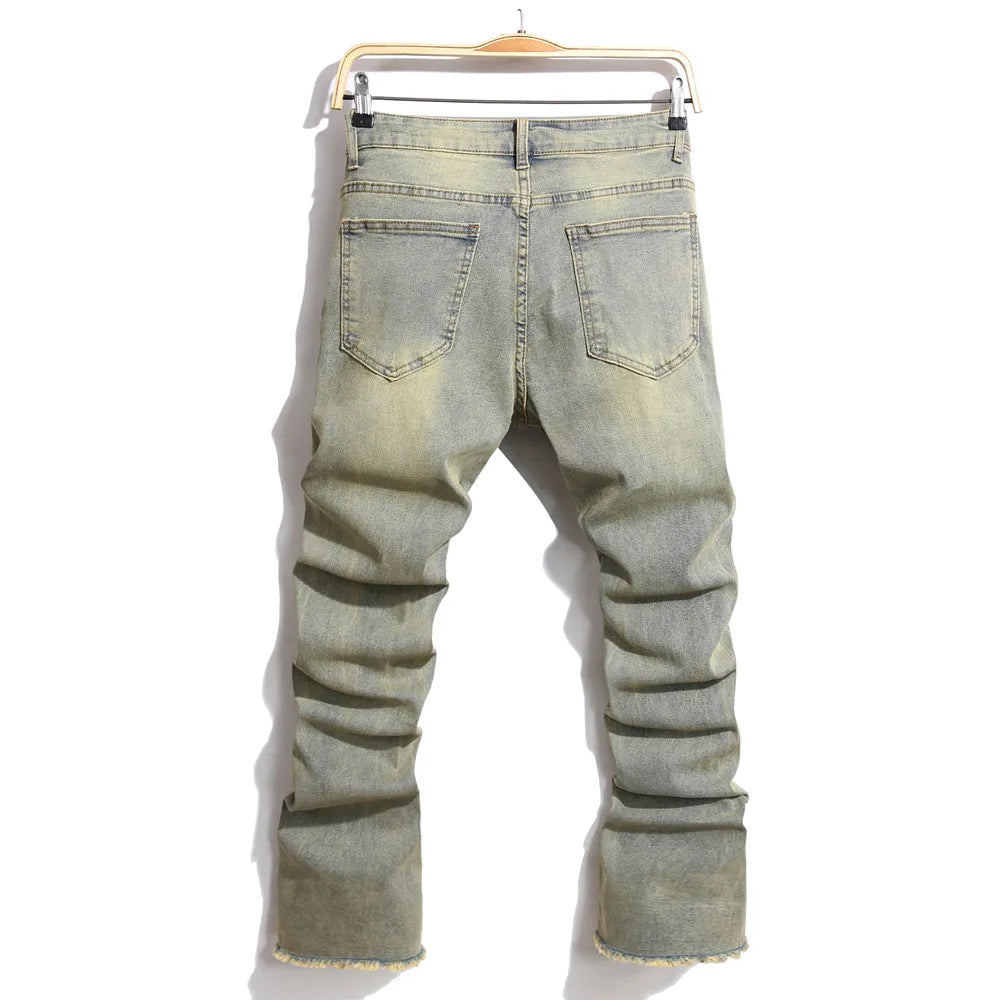 Men’s Retro Ripped Spliced Slim Jeans – Hip-Hop Streetwear Denim - Style Heaven