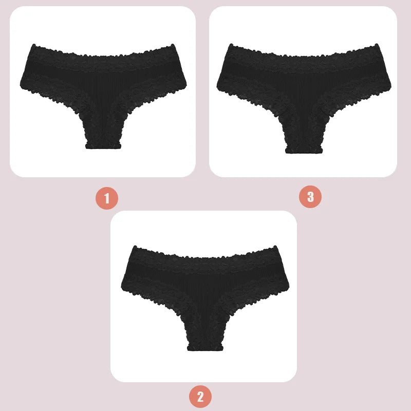 3PCS Women's Lace Seamless Cotton Panties – Ribbed Brazilian Low Waist Underwear, Breathable & Plus Size Lingerie Style Heaven