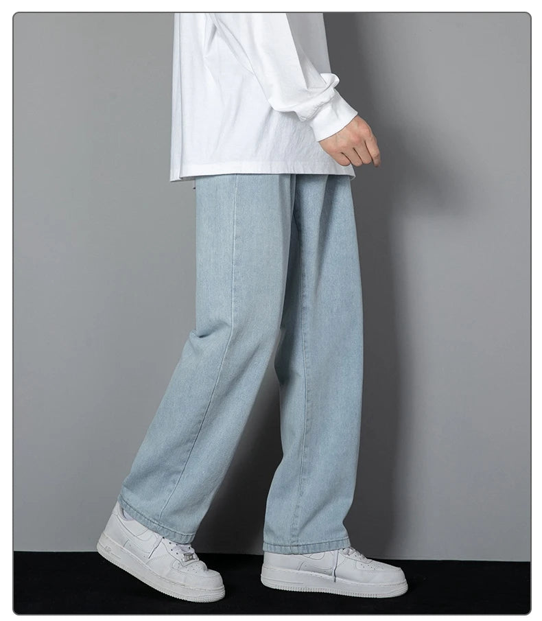 2025 New Korean Men's Wide-Leg Denim Jeans – Classic Straight-Leg Casual Pants Style Heaven