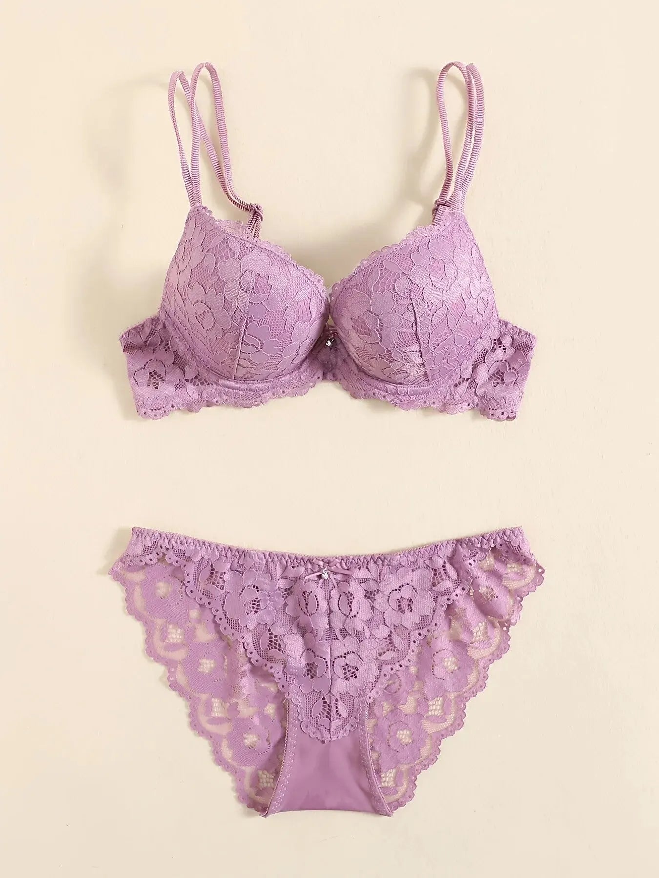 Elegant Lace Embroidery Lingerie Set – Push-Up Bra & Sheer Panty, Breathable Fabric, Perfect for Valentine's Day Style Heaven
