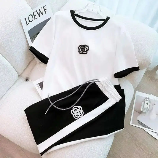 Women's Summer 2-Piece Sporty Chic Set – Short Sleeve Crop Top & Pants Style Heaven