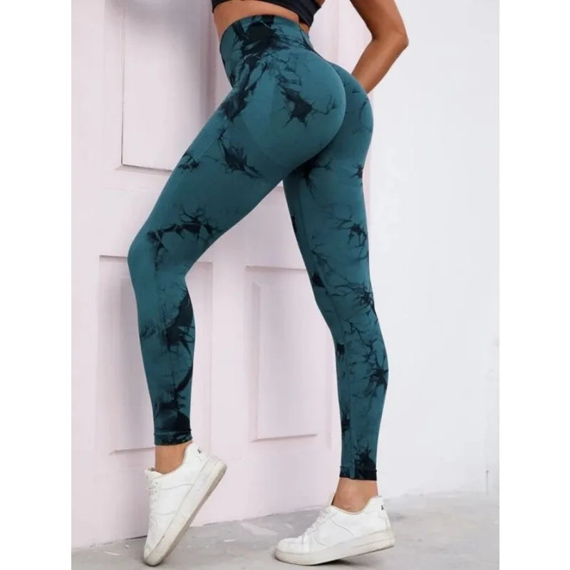 Seamless High-Waist Tie-Dye Leggings for Women – Fitness Sports Running Yoga Pants with Hip Lifting Elastic Knitting Style Heaven