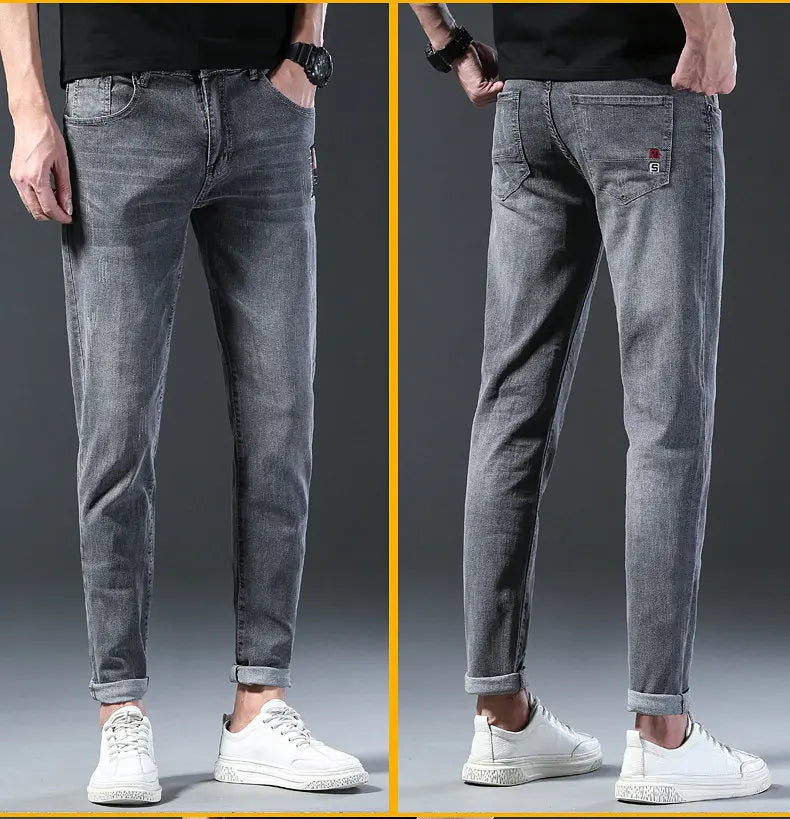 2024 Men’s Fashion Korean Style Straight-Leg Grey Denim Jeans Style Heaven