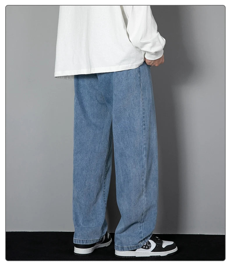 2025 New Korean Men's Wide-Leg Denim Jeans – Classic Straight-Leg Casual Pants Style Heaven